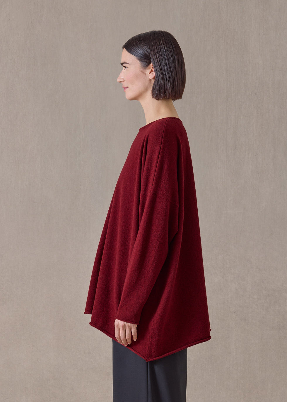 cashmere a-line bateau neck sweater - long (red)
