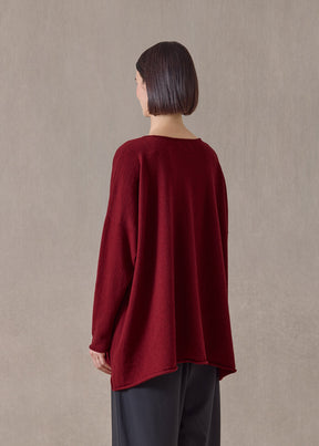 cashmere a-line bateau neck sweater - long (red)