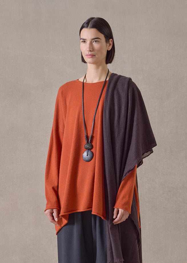 cashmere a-line bateau neck sweater - long (rust)
