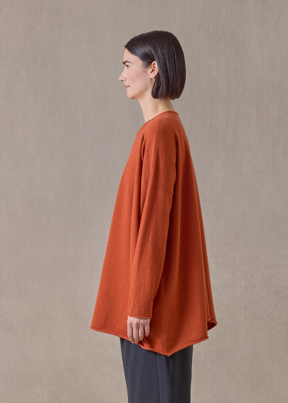 cashmere a-line bateau neck sweater - long (rust)
