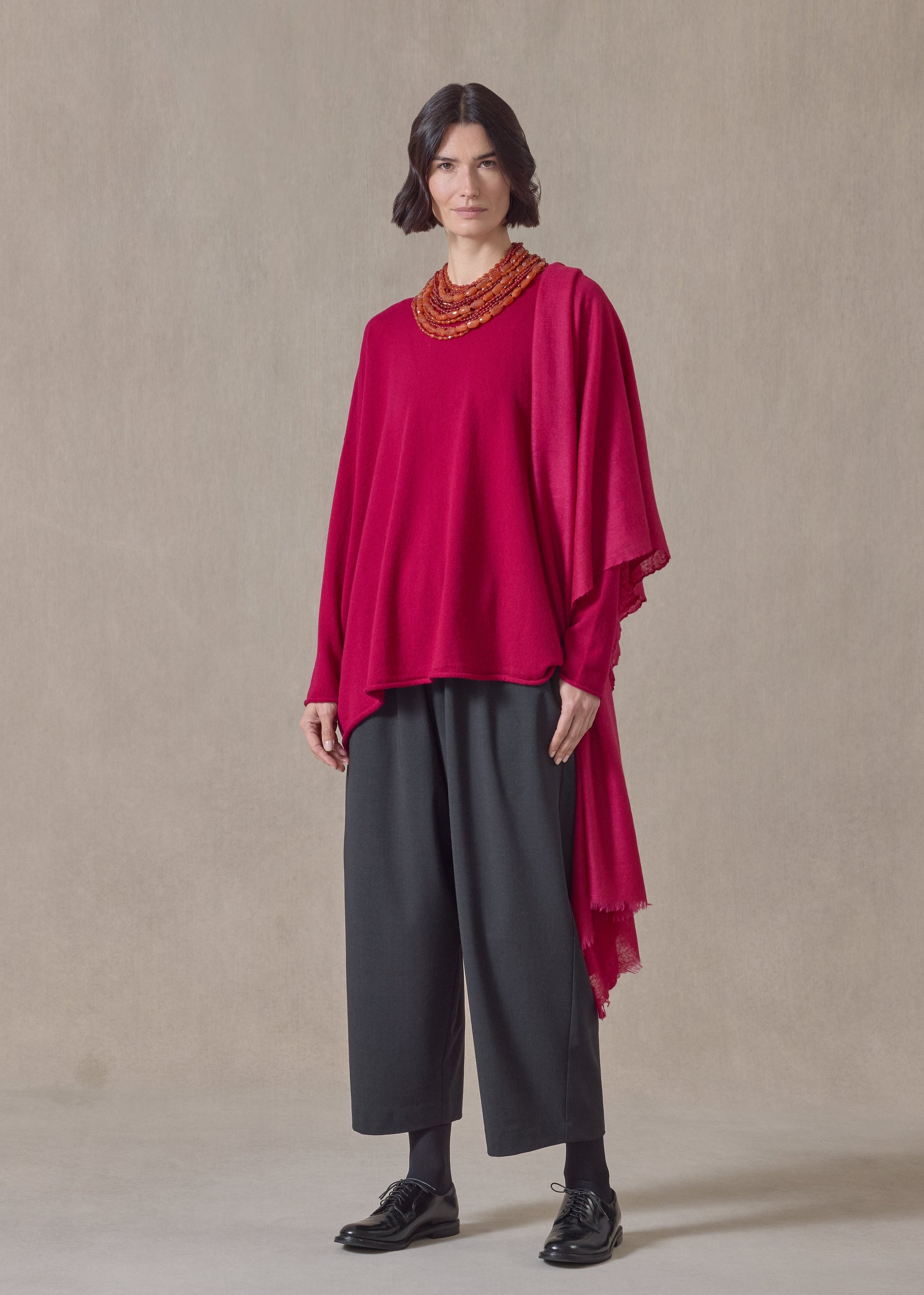 cashmere a-line bateau neck sweater - mid plus (magenta)