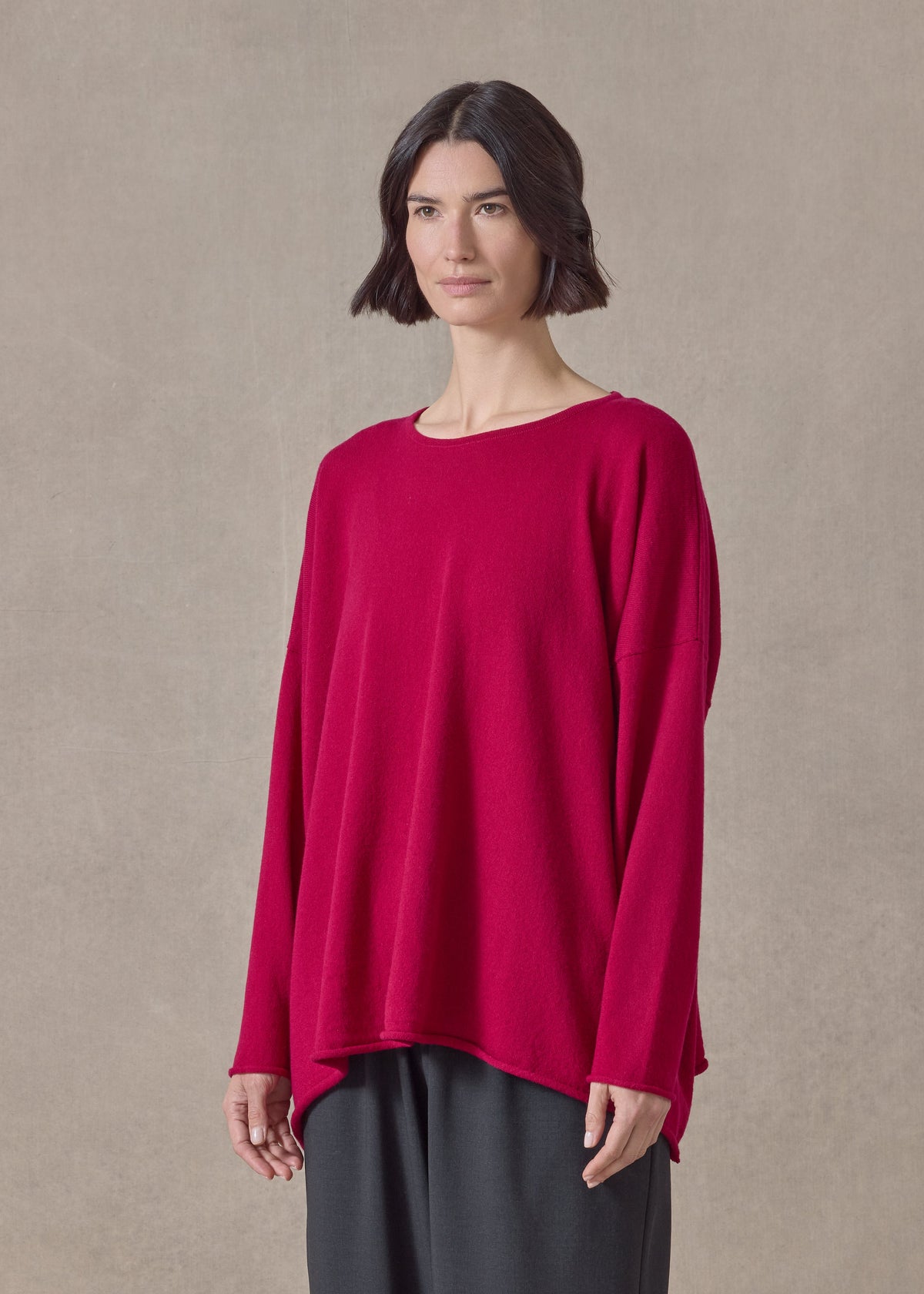 cashmere a-line bateau neck sweater - mid plus (magenta)