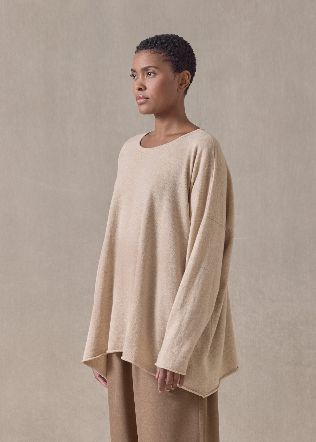 cashmere a-line bateau neck sweater - mid plus (sandstone)