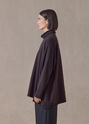 cashmere a-line scrunch neck neck sweater - long (cocoa)