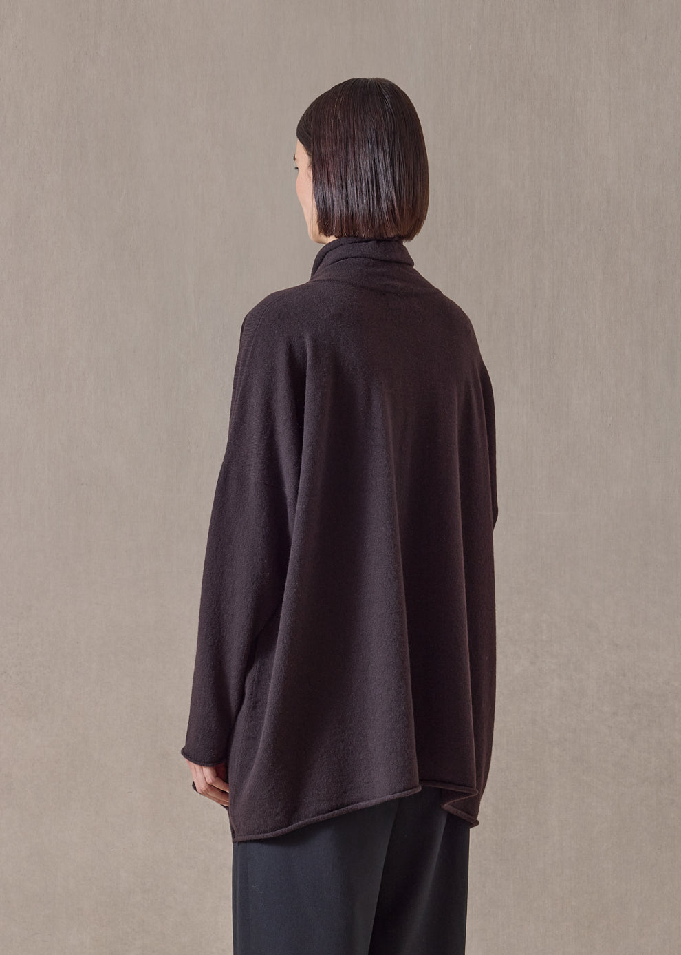 cashmere a-line scrunch neck neck sweater - long (cocoa)
