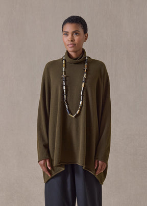 cashmere a-line scrunch neck neck sweater - long (lodenbronze)