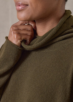 cashmere a-line scrunch neck neck sweater - long (lodenbronze)