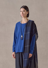 cashmere slim sleeve raw edge bateau neck - mid plus (deepblue)