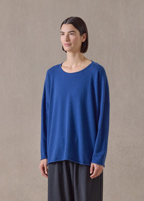 cashmere slim sleeve raw edge bateau neck - mid plus (deepblue)