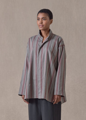 cotton mix slim a-line shirt with double stand collar and stepped insert - long (pebble)