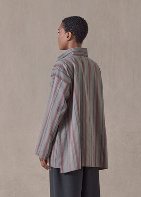 cotton mix slim a-line shirt with double stand collar and stepped insert - long (pebble)