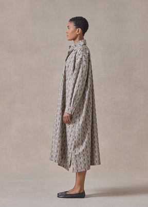 printed cotton wide a-line shirt dress with collar (olive)