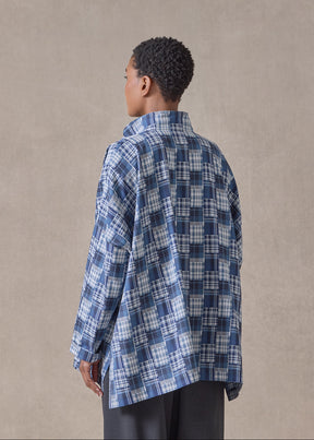 cotton wide longer back shirt with double stand collar-mid plus (jean)