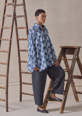 cotton slim a-line shirt with collar and stepped insert-long (jean)