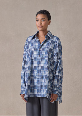 cotton slim a-line shirt with collar and stepped insert-long (jean)