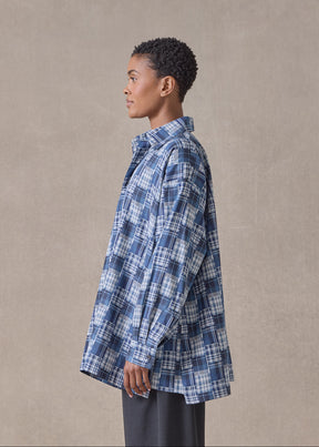 cotton slim a-line shirt with collar and stepped insert-long (jean)