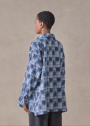cotton slim a-line shirt with collar and stepped insert-long (jean)
