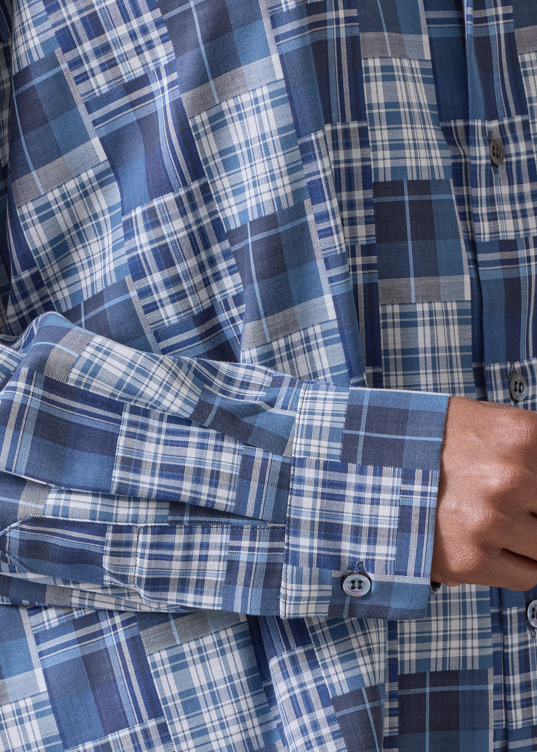 cotton slim a-line shirt with collar and stepped insert-long (jean)