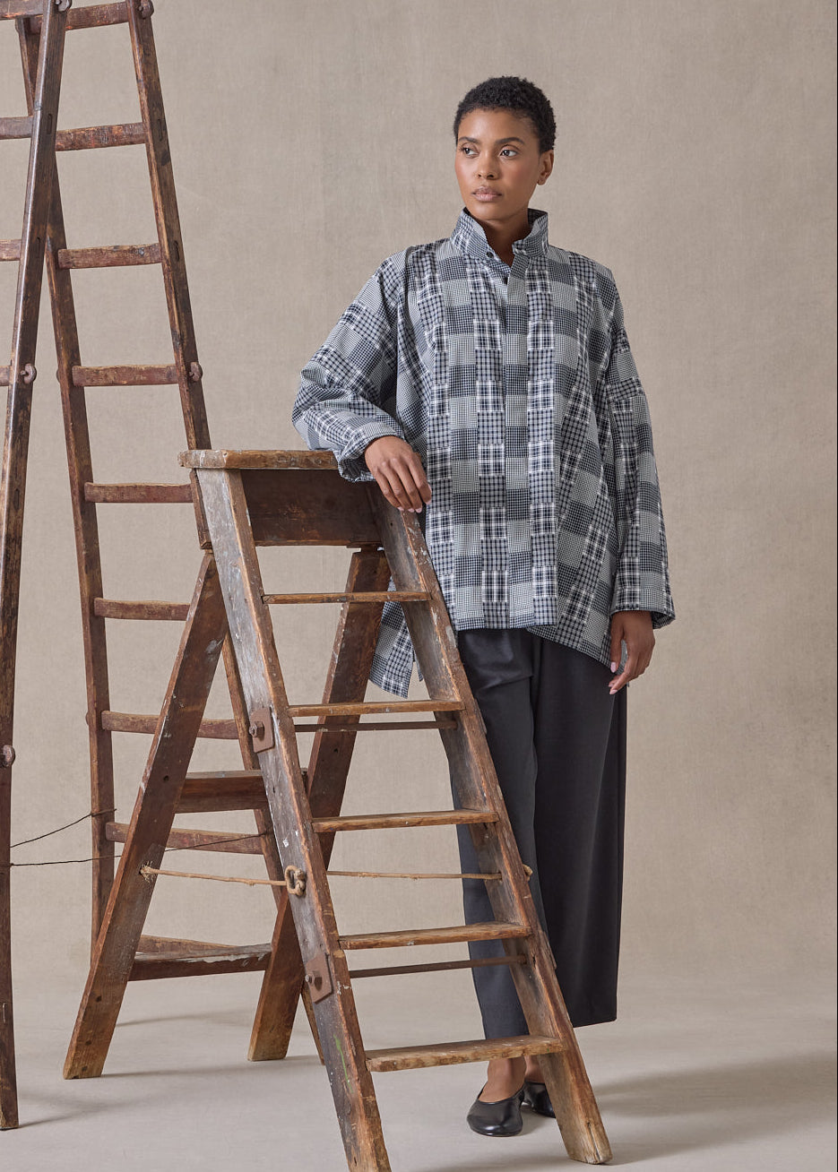 cotton wide longer back shirt with double stand collar-mid plus (navydark)