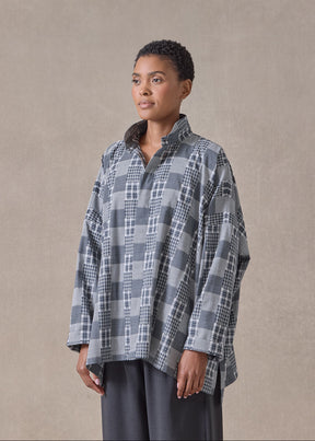 cotton wide longer back shirt with double stand collar-mid plus (navydark)