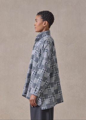 cotton wide longer back shirt with double stand collar-mid plus (navydark)
