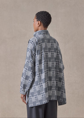 cotton wide longer back shirt with double stand collar-mid plus (navydark)
