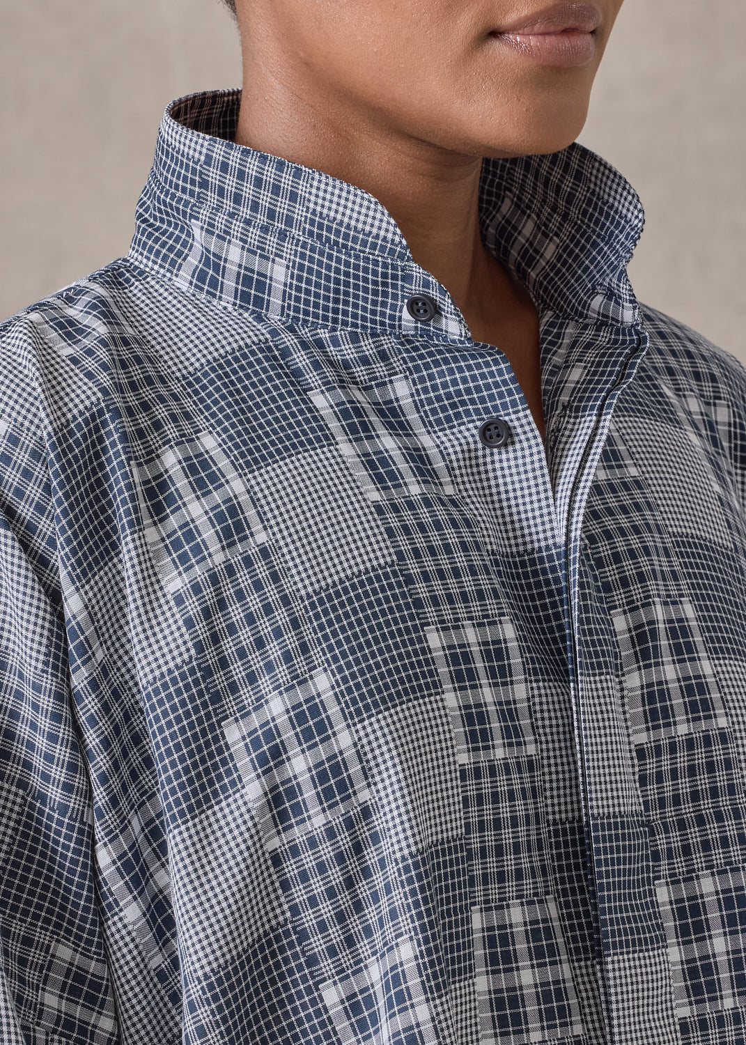 cotton wide longer back shirt with double stand collar-mid plus (navydark)
