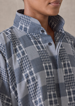 cotton wide longer back shirt with double stand collar-mid plus (navydark)