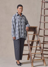 cotton slim a-line shirt with collar and stepped insert - long (navydark)