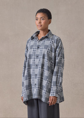 cotton slim a-line shirt with collar and stepped insert - long (navydark)
