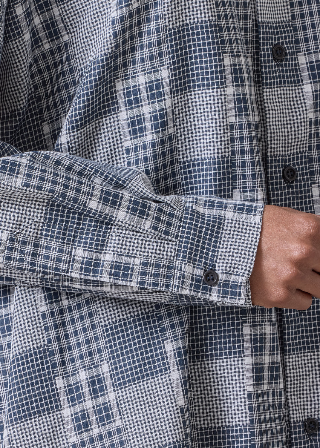 cotton slim a-line shirt with collar and stepped insert - long (navydark)