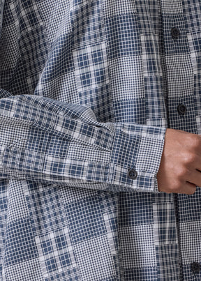 cotton slim a-line shirt with collar and stepped insert - long (navydark)