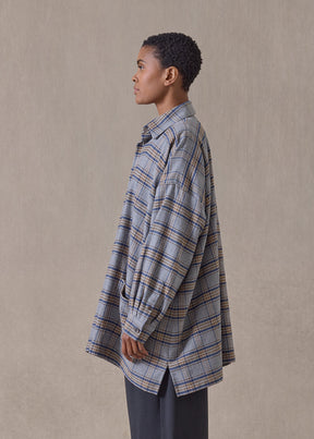 brushed cotton wide a-line shirt jacket with collar - long (grey/camel)