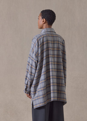 brushed cotton wide a-line shirt jacket with collar - long (grey/camel)