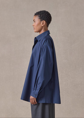 cotton poplin side panelled shirt with collar - long (navydark)