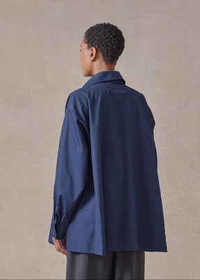 cotton poplin side panelled shirt with collar - long (navydark)