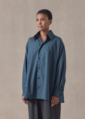 cotton poplin side panelled shirt with collar - long (tealdark)