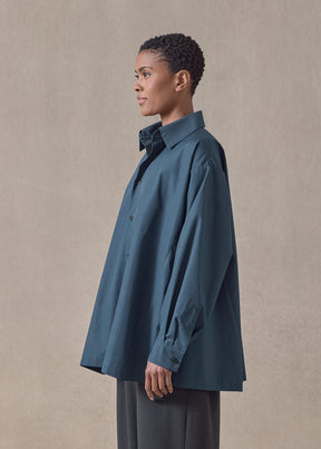 cotton poplin side panelled shirt with collar - long (tealdark)