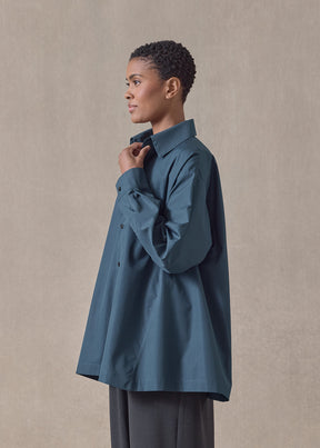 cotton poplin side panelled shirt with collar - long (tealdark)