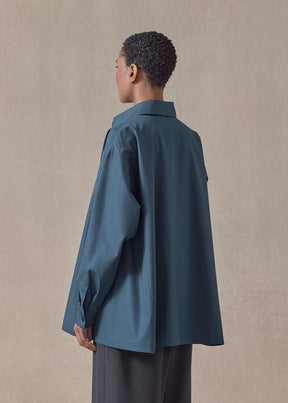 cotton poplin side panelled shirt with collar - long (tealdark)