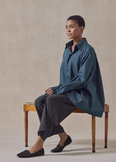 cotton poplin side panelled shirt with collar - long (tealdark)