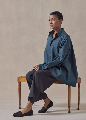 cotton poplin side panelled shirt with collar - long (tealdark)