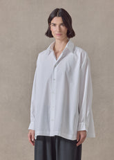 cotton poplin side panelled shirt with collar - long (white)