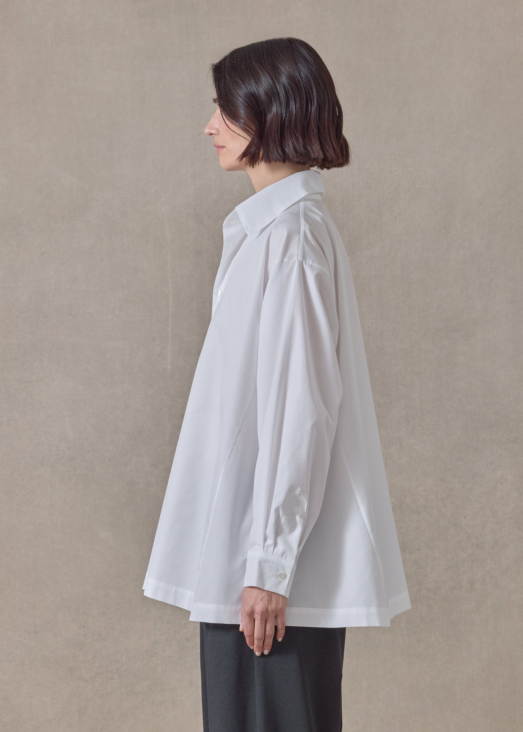 cotton poplin side panelled shirt with collar - long (white)