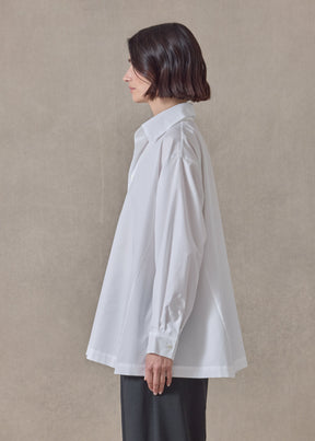 cotton poplin side panelled shirt with collar - long (white)