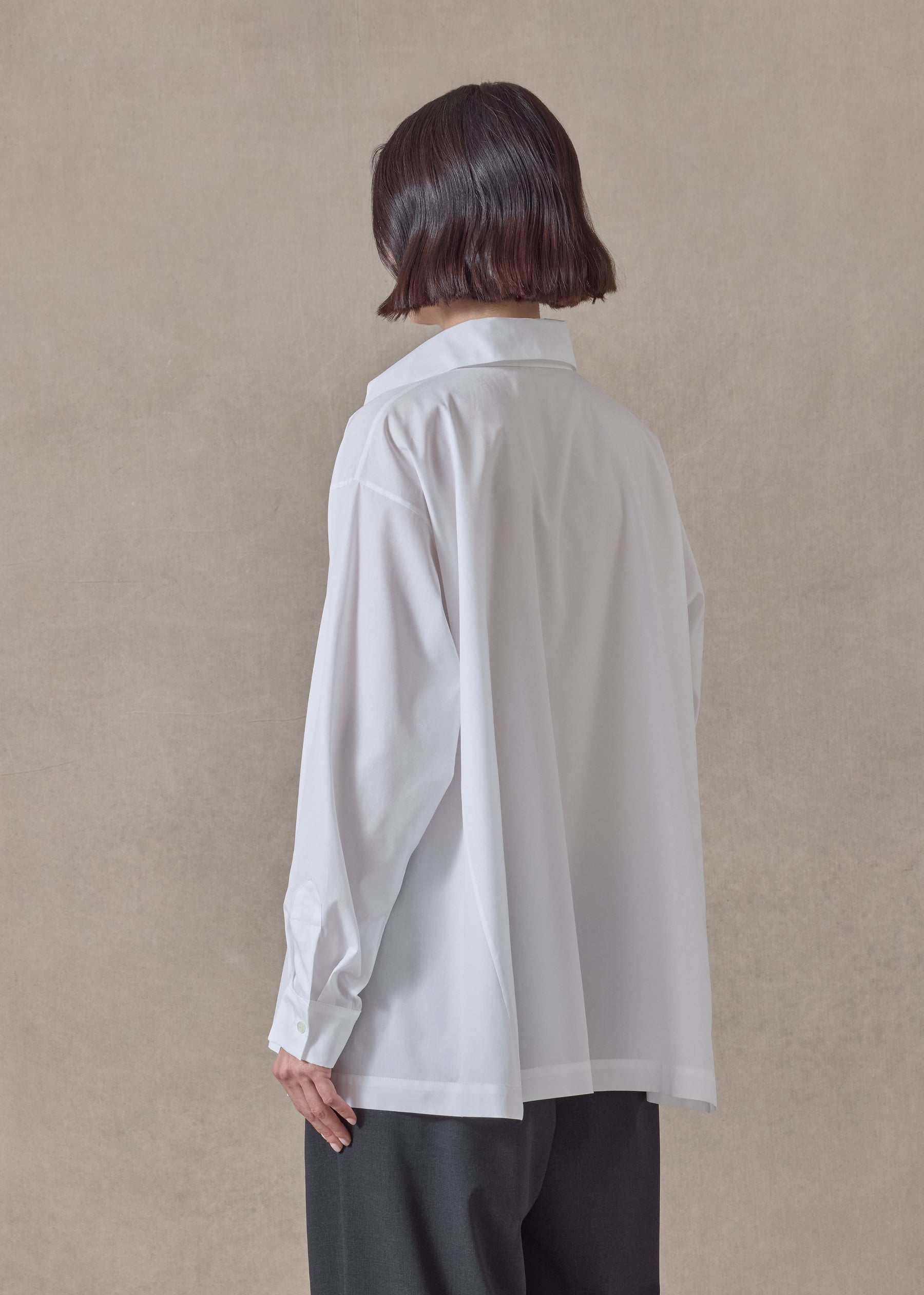 cotton poplin side panelled shirt with collar - long (white)