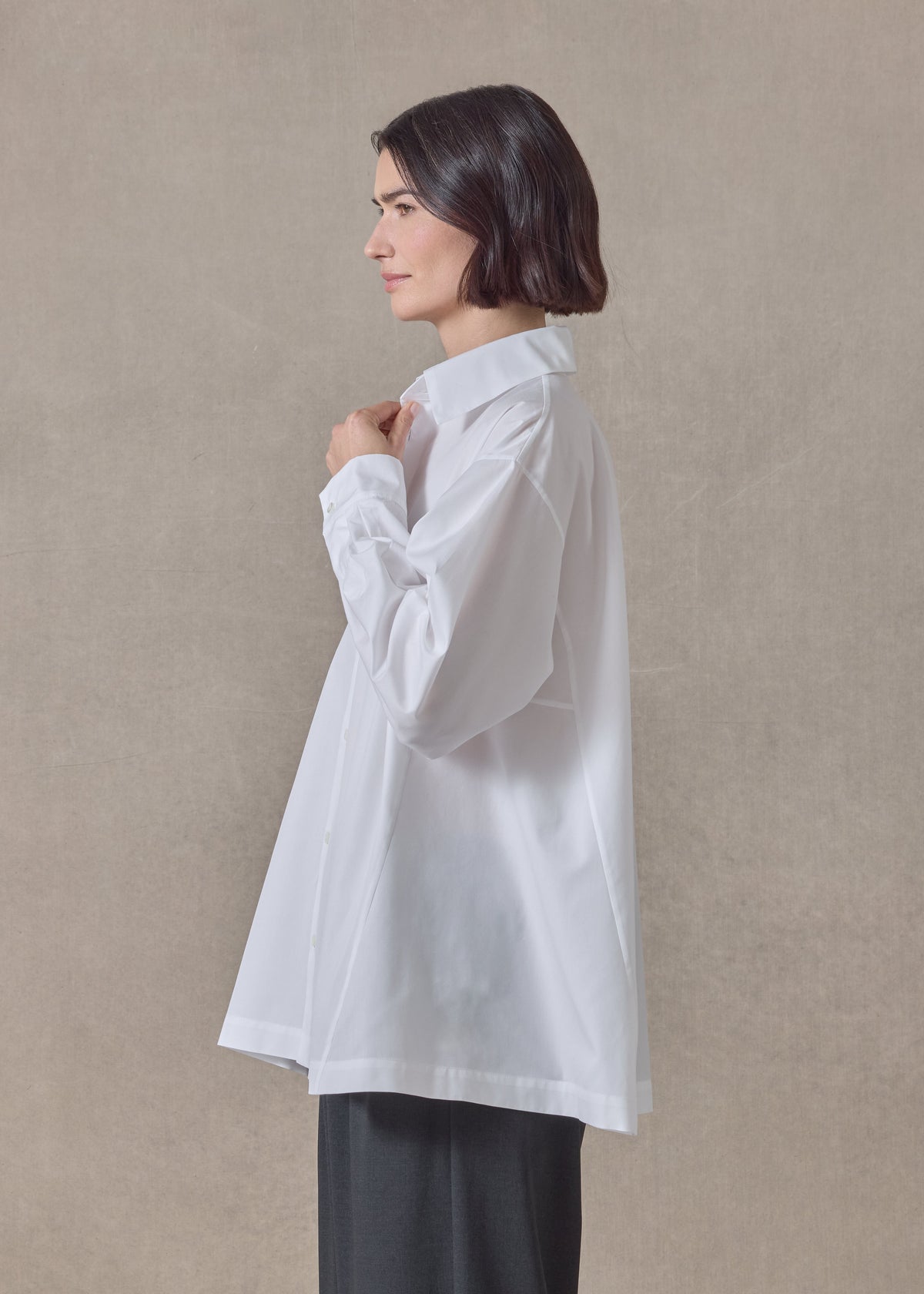 cotton poplin side panelled shirt with collar - long (white)