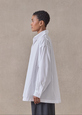 cotton poplin side panelled shirt with collar - long (white)