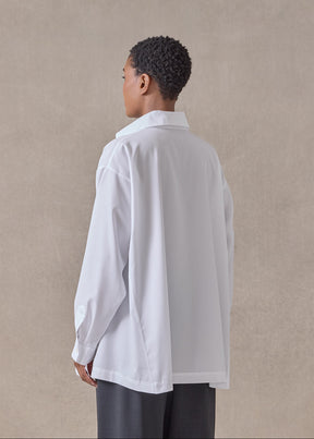 cotton poplin side panelled shirt with collar - long (white)