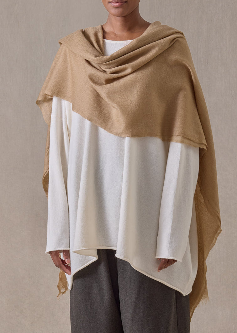 handwoven cashmere large scarf (127cm x 220cm) (camelpale)